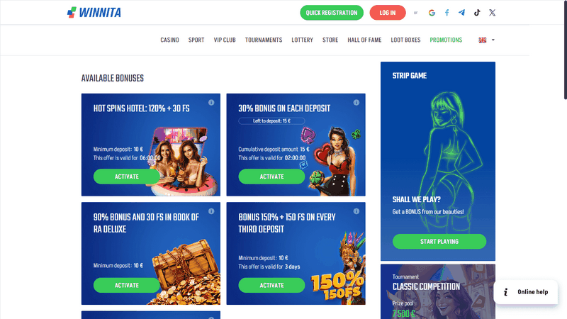 Sito web di Winnita Casino